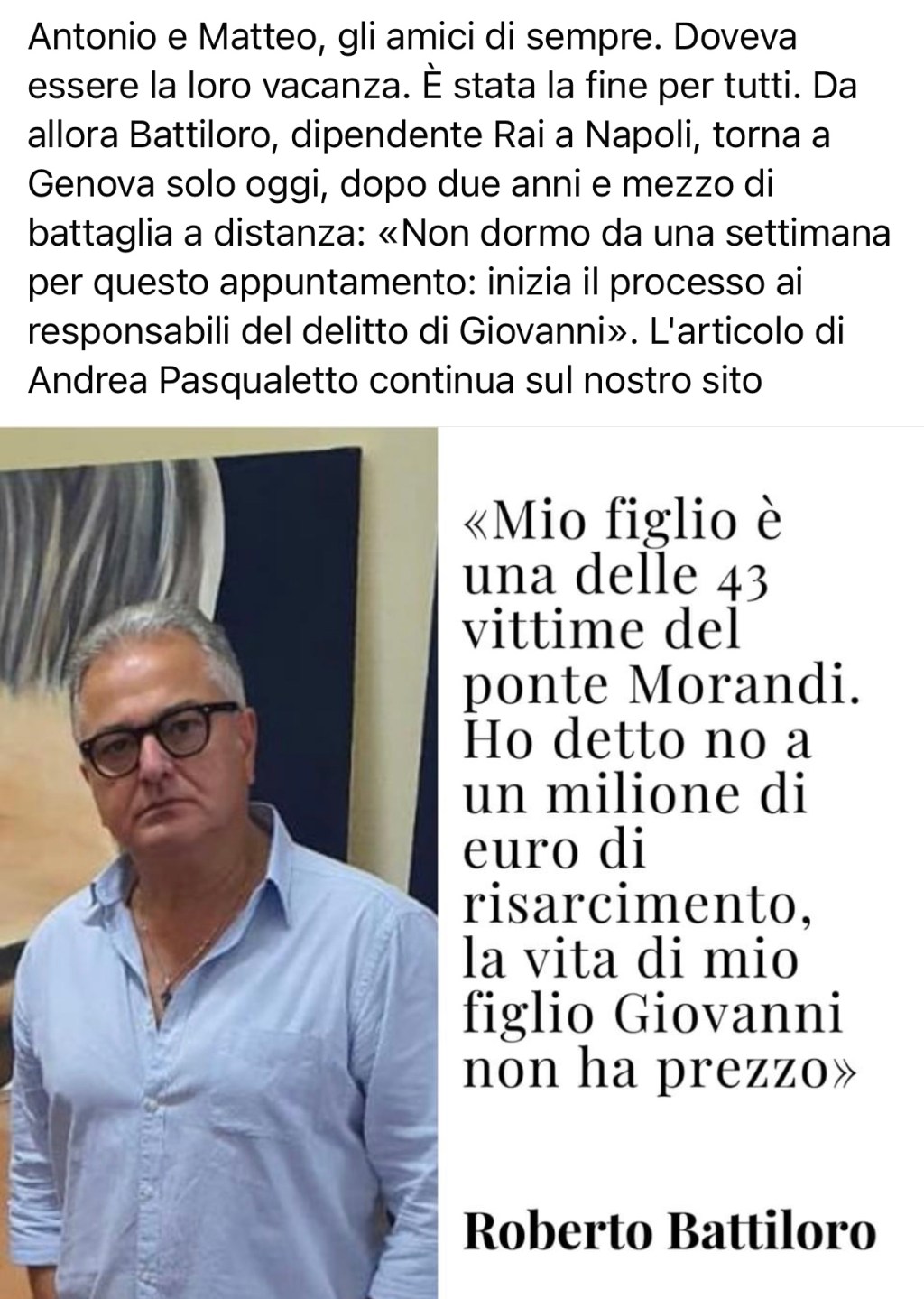 “ Gli hanno offerto un milione di euro, …“ ma la vita di mio figlio non ha prezzo&nbsp;“